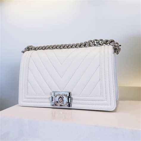 chanel chevron boy bag white|Chanel boyfriend bag small.